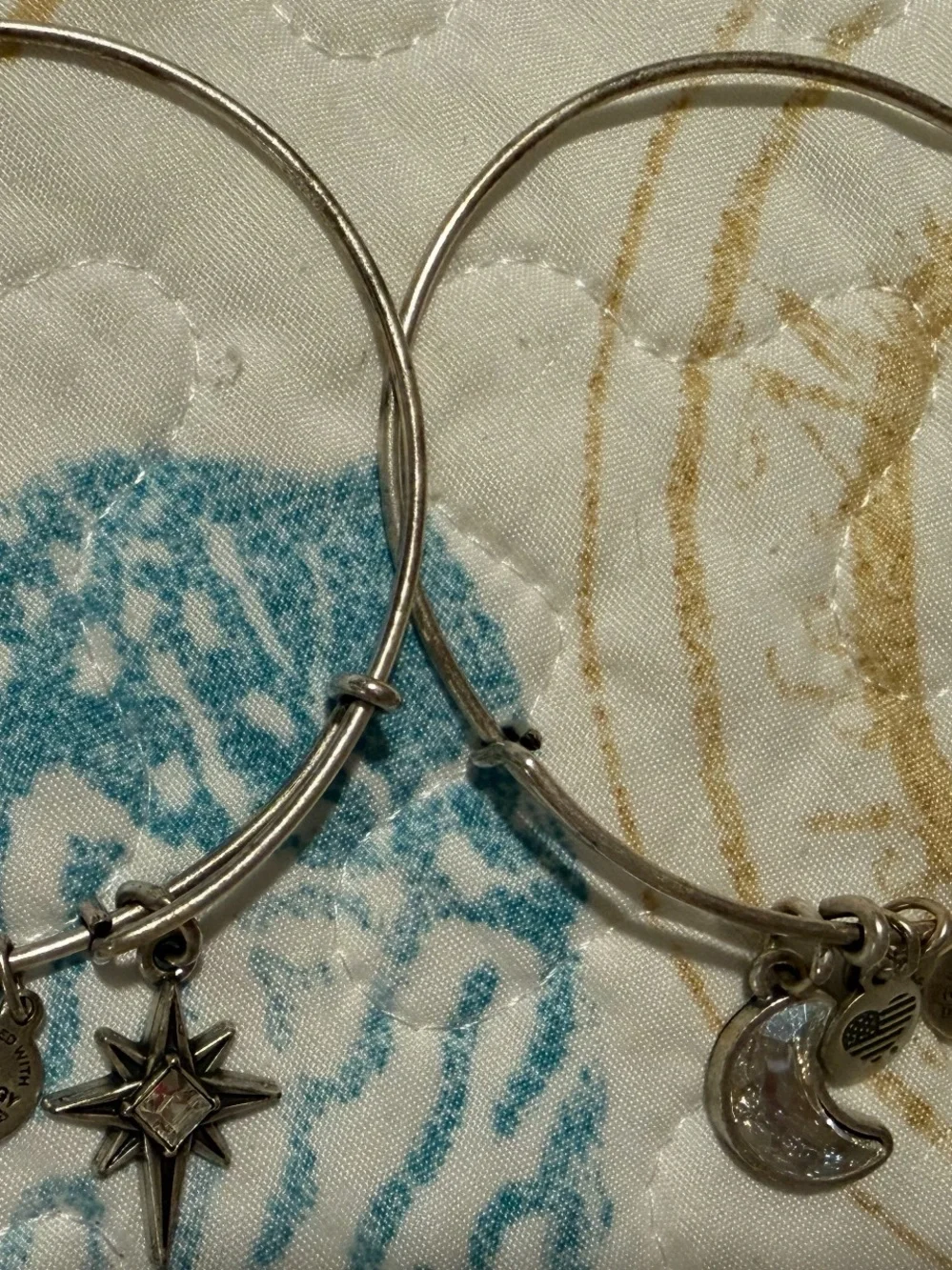 Alex and Ani 2 Silver Charm Bangle Bracelets with Star and Moon Charms